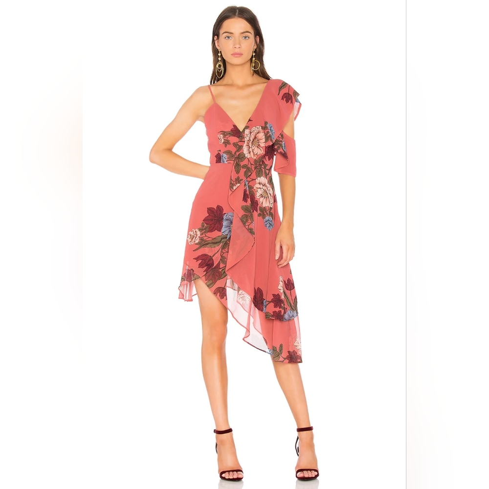 Keepsake Night Lights Spice Floral Drapey Ruffled Asymmetrical Dress Size XXS